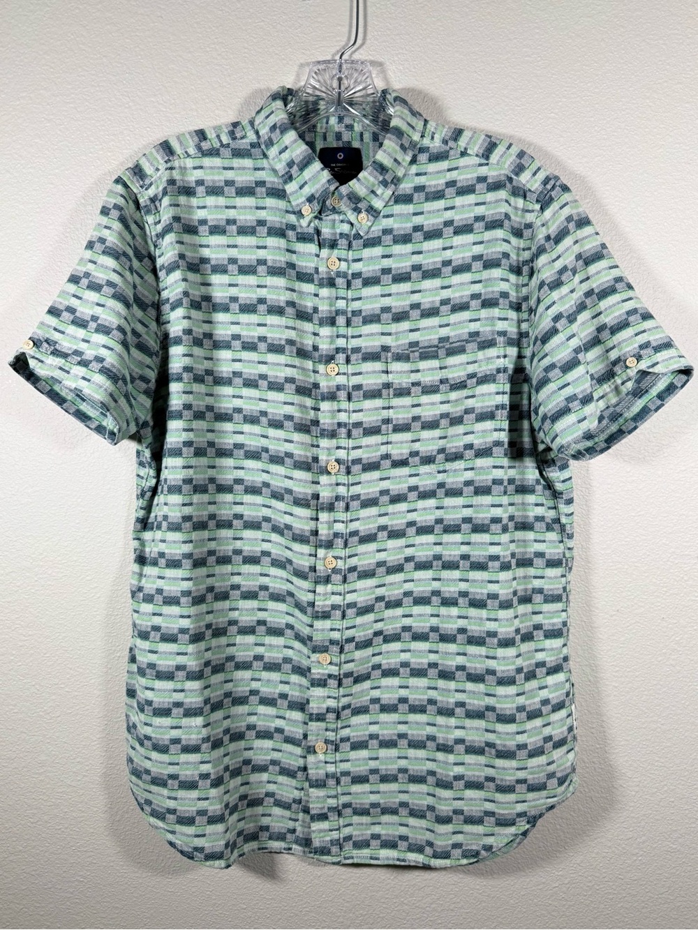 Ben Sherman Men's L Short-Sleeve Button-Down Shirt - Mint Green & Navy